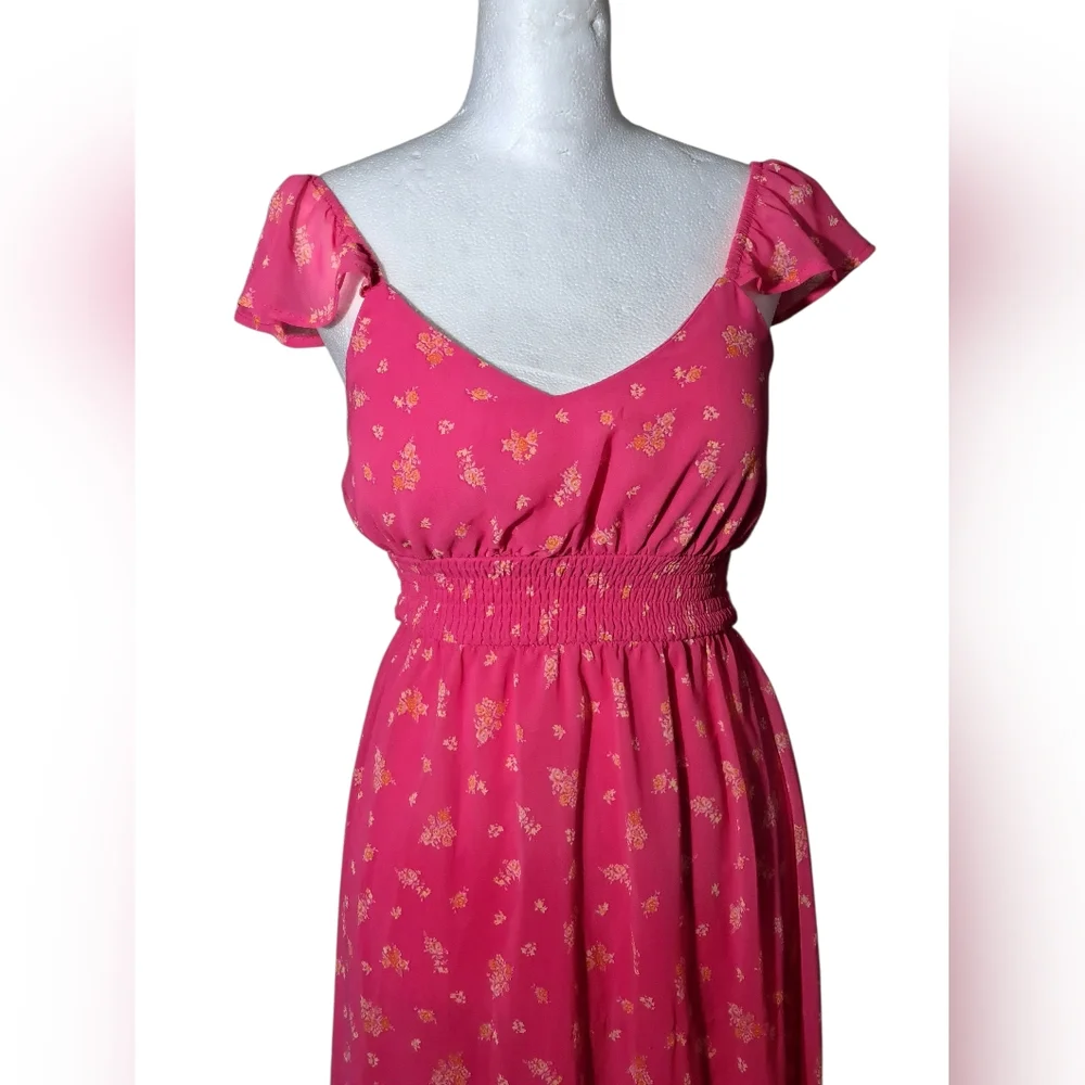 NWT SZ XS FLORAL DRESS WITH STRETCH BODICE (SEE PICS FOR SLIGHT FLAW) - Picture 3 of 16